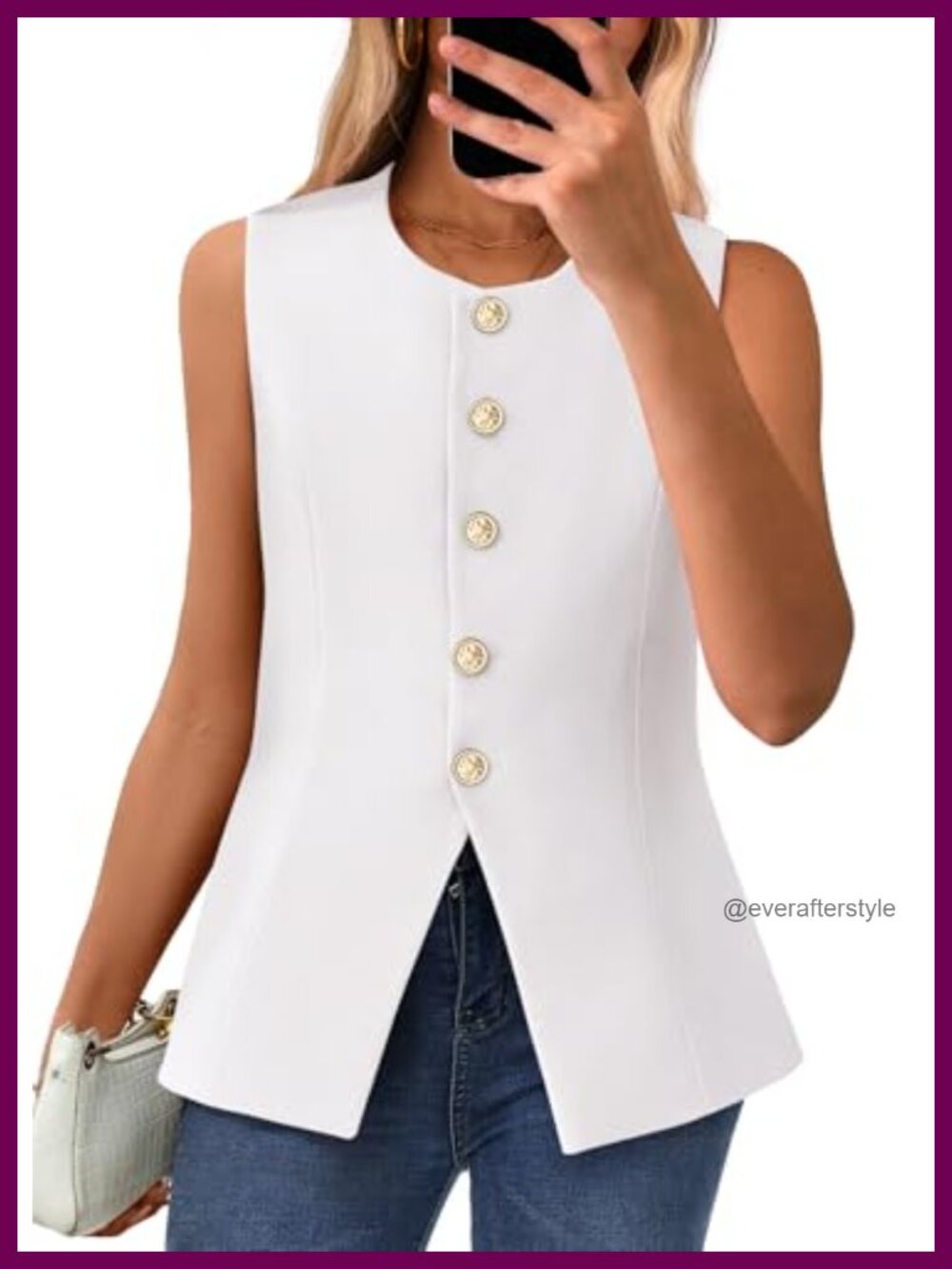 Sleeveless Blazer Vest Button Down Round Neck Fitted